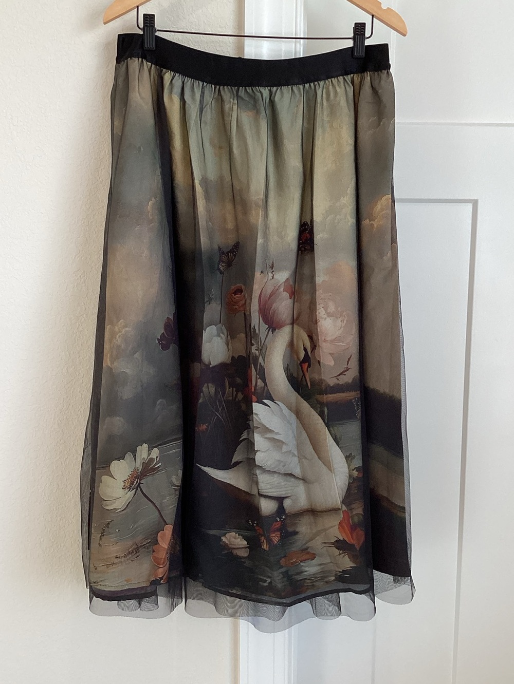 Anthropologie Wondernight Midi Skirt NEW Black Swan Art XL - Picture 5 of 16